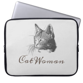 Funda Para Portátil Dibujo de dibujo curado de una mujer de gato
