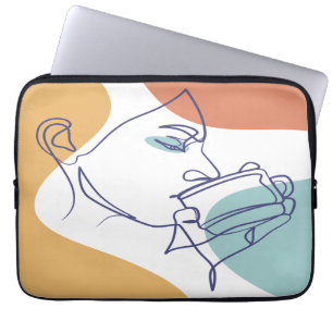 Funda Para Portátil dibujo de líneas poster de la mujer tomando café