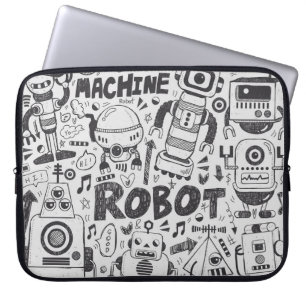 Funda Para Portátil Dibujo del ilustrador del robot Doodle