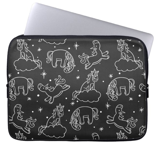 Funda Para Portátil Dibujos divertidos de unicornio en negro (Frente)