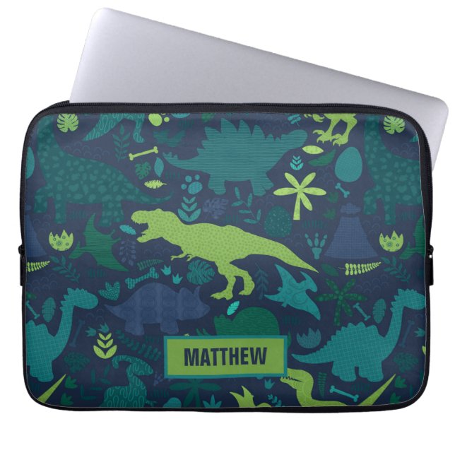 Funda Para Portátil Dino Doodle Silhouettes Niños Dinosaurio (Frente)