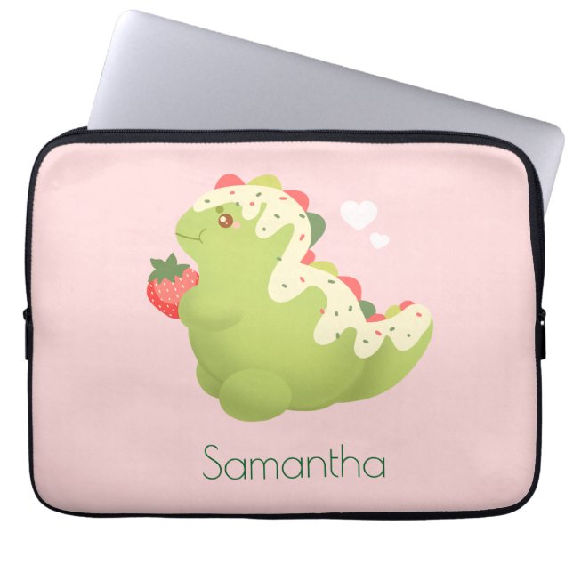 Funda Para Portátil Dinosaur de Matcha de Fresa  (Frente)
