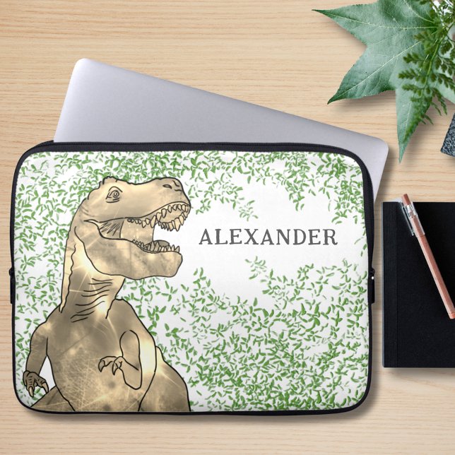 Funda Para Portátil Dinosaur T-Rex añadir nombre (Dinosaur T-Rex Roar Jurassic jungle custom name laptop sleeve)