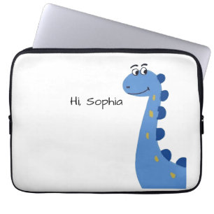Funda Para Portátil Dinosaurio Azul Adorable - Nombre Personalizado So