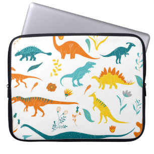 Funda Para Portátil Dinosaurios estilizados, elementos florales, lindo