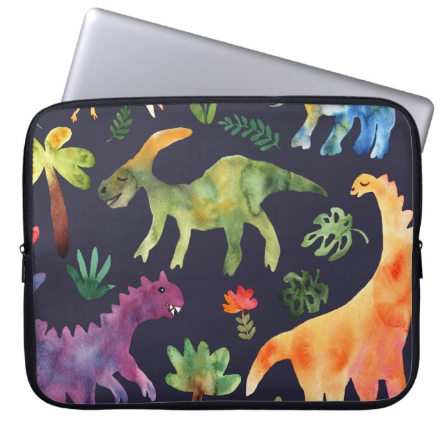 Funda Para Portátil Dinosaurios florales: Diseño de tela acuarela (Frente)