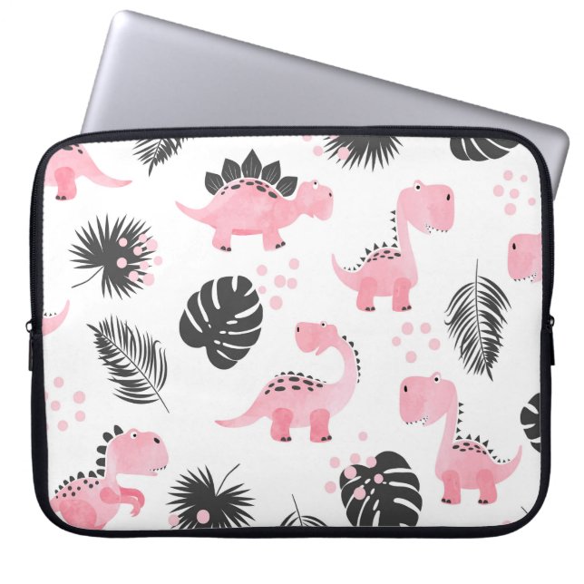 Funda Para Portátil Dinosaurios rosados: Patrón de niños. (Frente)
