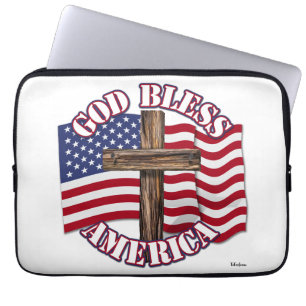 Funda Para Portátil Dios bendiga a los estadounidenses con bandera y c