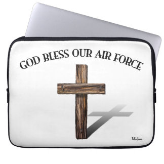 Funda Para Portátil DIOS BENDIGA NUESTRA FUERZA AÉREA con cruz robusta