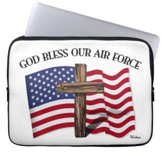 Funda Para Portátil DIOS BENDIGA NUESTRA FUERZA AÉREA con cruz robusta