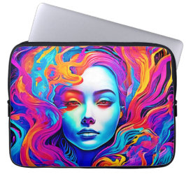 Funda Para Portátil Diosa neón con el pelo cósmico flotante