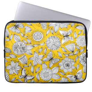 Funda Para Portátil Diseño abstracto floral blanco amarillo lindo