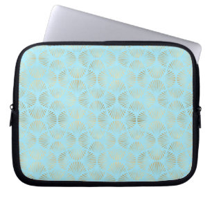Funda Para Portátil Diseño Art Decó verde azulado y dorado, patrón