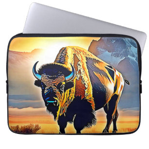 Funda Para Portátil Diseño de arte de bisonte de montaña al atardecer