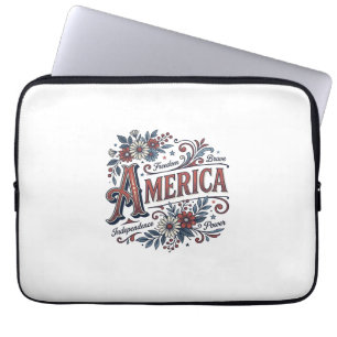 Funda Para Portátil Diseño de camisa floral patriótica Vintage Merica_