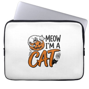Funda Para Portátil Diseño de camiseta tipográfica de gato de calabaza
