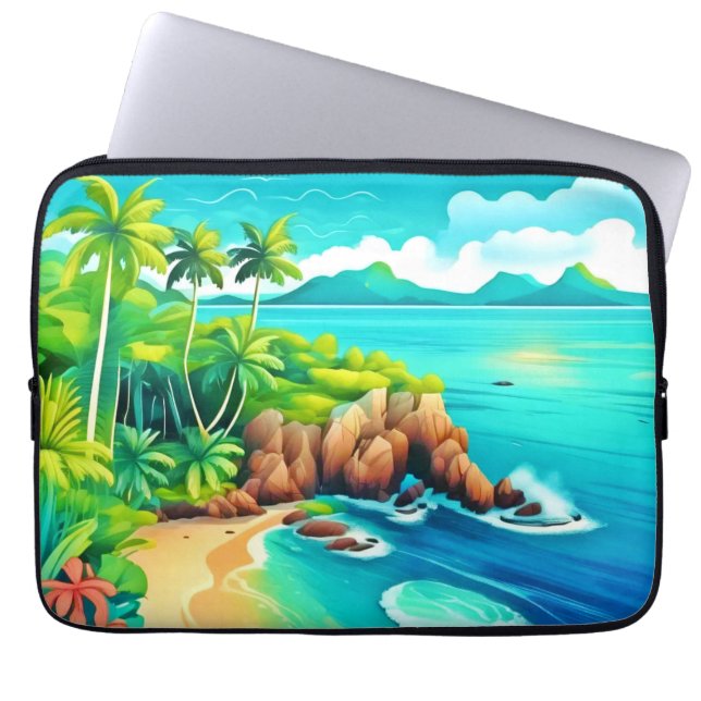 Funda Para Portátil Diseño de colisiones costeras tropicales (Frente)
