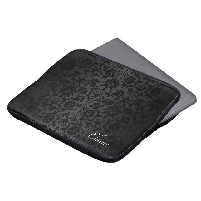 Funda Para Portátil Diseño de damasco negro floral (Superior anverso)