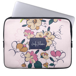 Funda Para Portátil Diseño de flor pastel con nombre personalizado sua