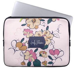 Funda Para Portátil Diseño de flor pastel con nombre personalizado sua