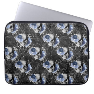 Funda Para Portátil Diseño de la serie de cráneos florales azules 1