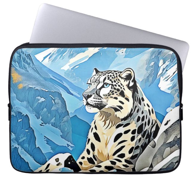 Funda Para Portátil Diseño de leopardo de la nieve salvaje (Frente)