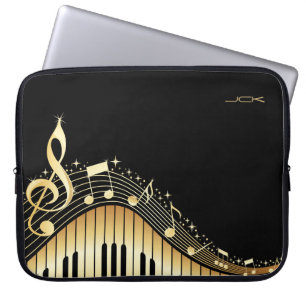 Funda Para Portátil Diseño de Monograma Elegante Black And Gold Music 