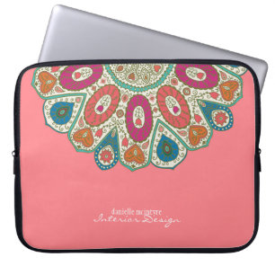 Funda Para Portátil Diseño de patrón de círculo de Henna dibujado a ma