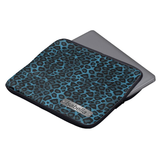 Funda Para Portátil Diseño de piel de leopardo azul Denim (Superior anverso)