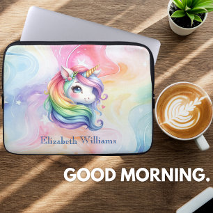 Funda Para Portátil Diseño de unicornio arcoiris con nombre personaliz