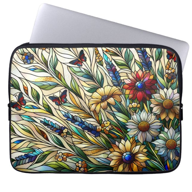 Funda Para Portátil Diseño de vidrio templado flores silvestres y mari (Frente)