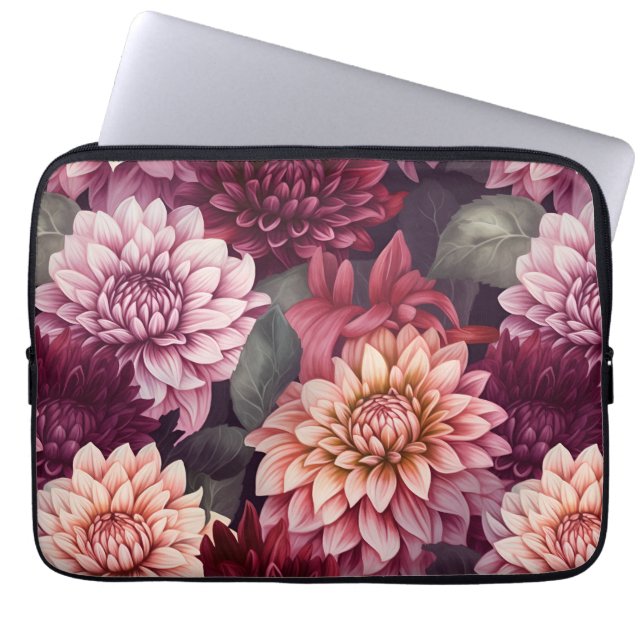 Funda Para Portátil Diseño del patrón Dahlia rosa rojo acuarela (Frente)