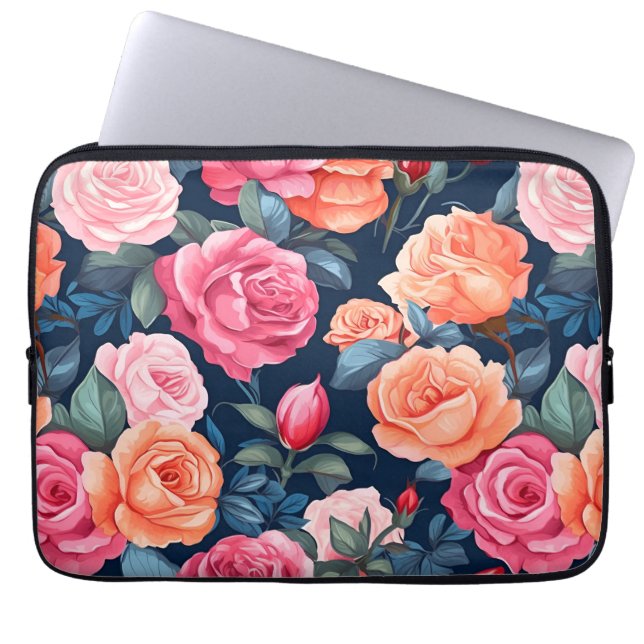 Funda Para Portátil Diseño del patrón de Rosas de Naranja rosado rojo (Frente)