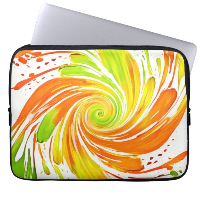 Funda Para Portátil Diseño espiral verde y Naranja (Frente)