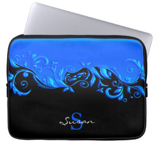 Funda Para Portátil Diseño floral azul en negro
