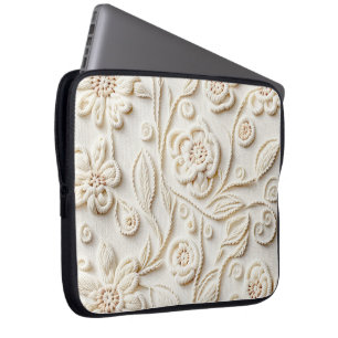 Funda Para Portátil Diseño floral con bordado de marfil