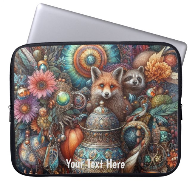 Funda Para Portátil Diseño floral de Boho Fox Raccoon (Frente)