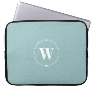 Funda Para Portátil Diseño floral discreto azul monograma personalizad