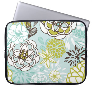 Funda Para Portátil Diseño floral retro en verde y azul
