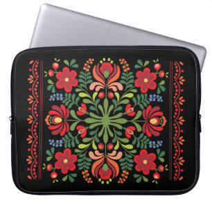 Funda Para Portátil Diseño folclórico húngaro rojo y rosa