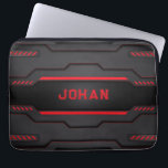 Funda Para Portátil Diseño geométrico metálico negro y rojo<br><div class="desc">Imagen de un diseño geométrico metálico negro y rojo. Diseño masculino moderno.</div>