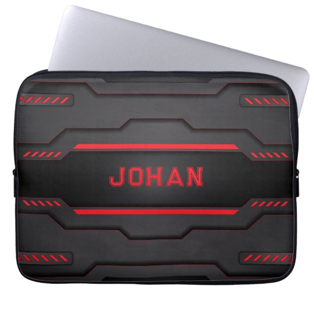 Funda Para Portátil Diseño geométrico metálico negro y rojo (Frente)