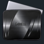 Funda Para Portátil Diseño geométrico moderno de metal negro<br><div class="desc">Aspecto metálico brillante negro,  patrón de acero inoxidable. Personalizado y monograma opcional. Disponible en otros productos y puede solicitarse para cualquiera de los productos ofrecidos en Zazzle. El brillo es una ilusión digital y no un brillo metálico real.</div>