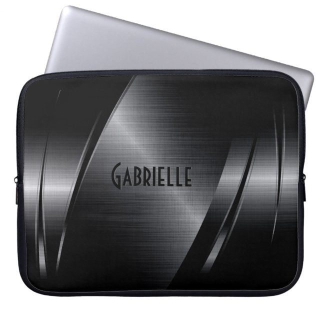 Funda Para Portátil Diseño geométrico moderno de metal negro (Frente)