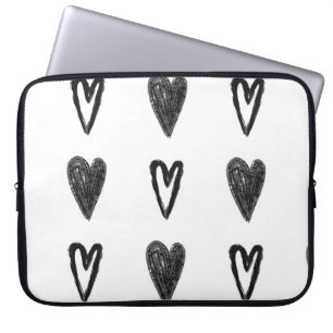 Funda Para Portátil Diseño gráfico sin fisuras con corazones. Blac