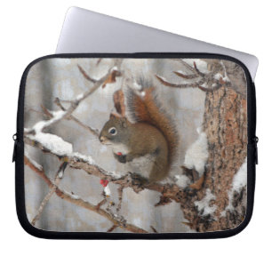 Funda Para Portátil Diseño navideño de ardilla de invierno, nieve y ba