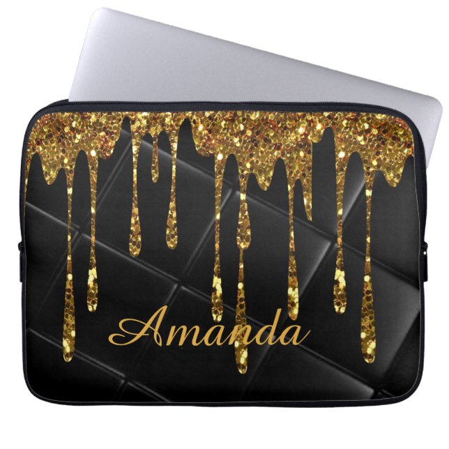 Funda Para Portátil Diseño negro dorado purpurinoso (Frente)