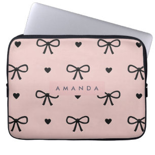 Funda Para Portátil Diseño Personalizado de Lazo Rosa y Corazón Lindo
