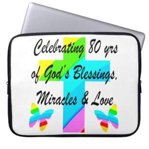 FUNDA PARA PORTÁTIL DISEÑO RELIGIOSO PERSONALIZADO 80º CUMPLEAÑOS