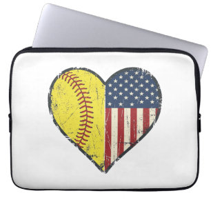 Funda Para Portátil Diseño vectorial vintage corazón softball patrióti